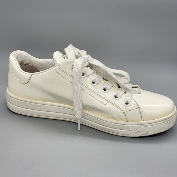 Prada White Patent Leather Sneakers - Picture 9 of 17